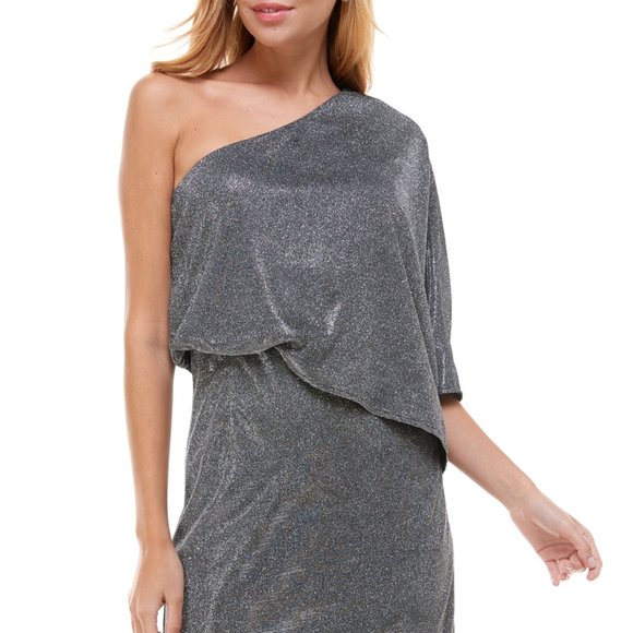TCEC | NWOT | Metallic Glitter One Shoulder Dress | S, M, L | Black | CD01940 - Picture 2 of 5
